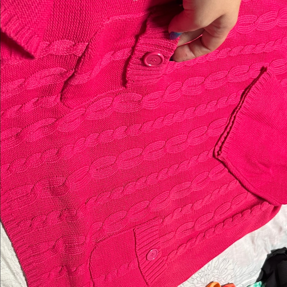 Vibrant Pink Cable Knit Sweater - Picture 4 of 4